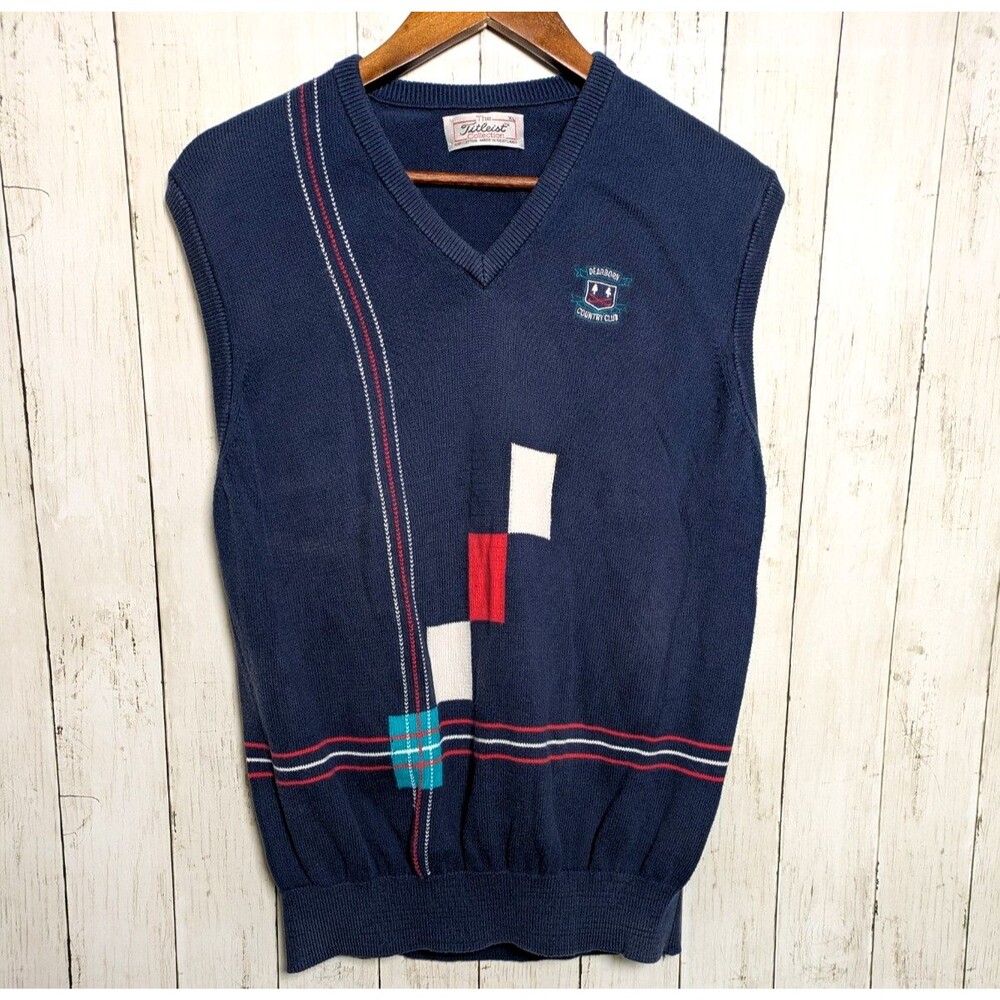 Vintage Titleist Country Club Sweater Vest Mens XL Scotland Preppy Golf Crest